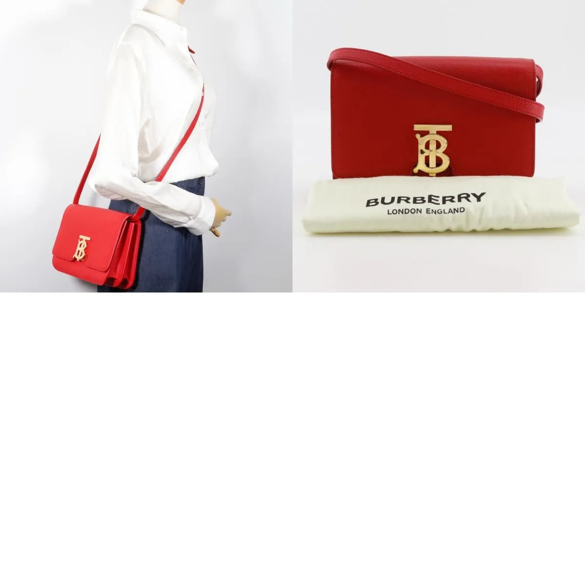 Burberry TB Flap Leather, Red, Leather, Clutch