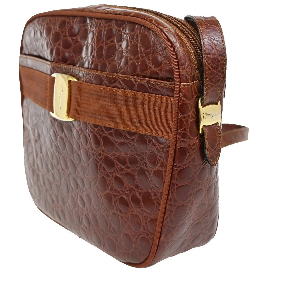 Salvatore Ferragamo Vala Leather, Brown, Leather, Shoulder Bag