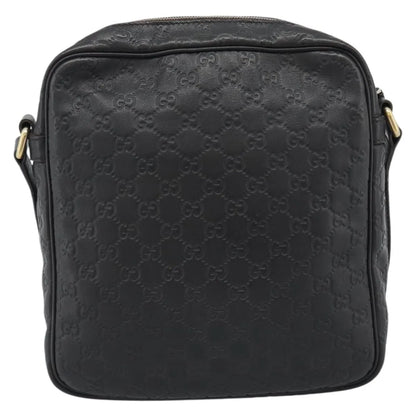 Gucci Front Zip Messenger Guccissima Leather, Black, Leather, Shoulder Bag
