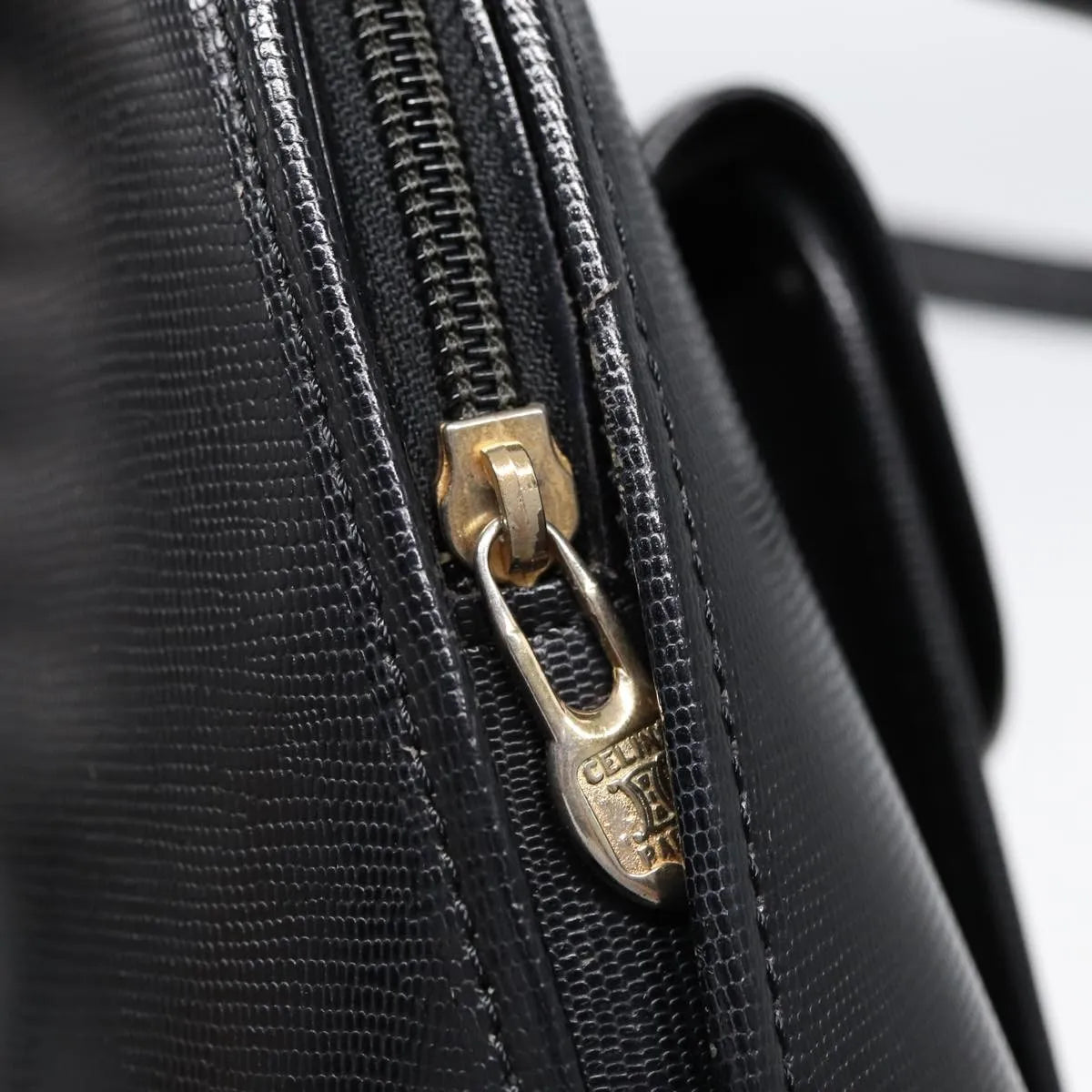 Celine Circle Logo Leather, Black, Leather, Handbag