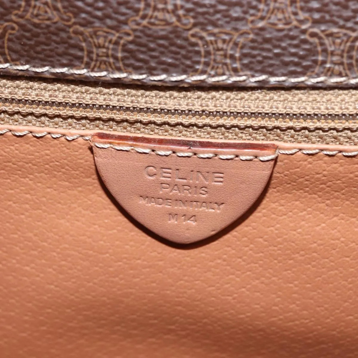 Celine Vintage Macadam Circle Logo Canvas and Leather, Brown, Canvas, Shoulder Bag