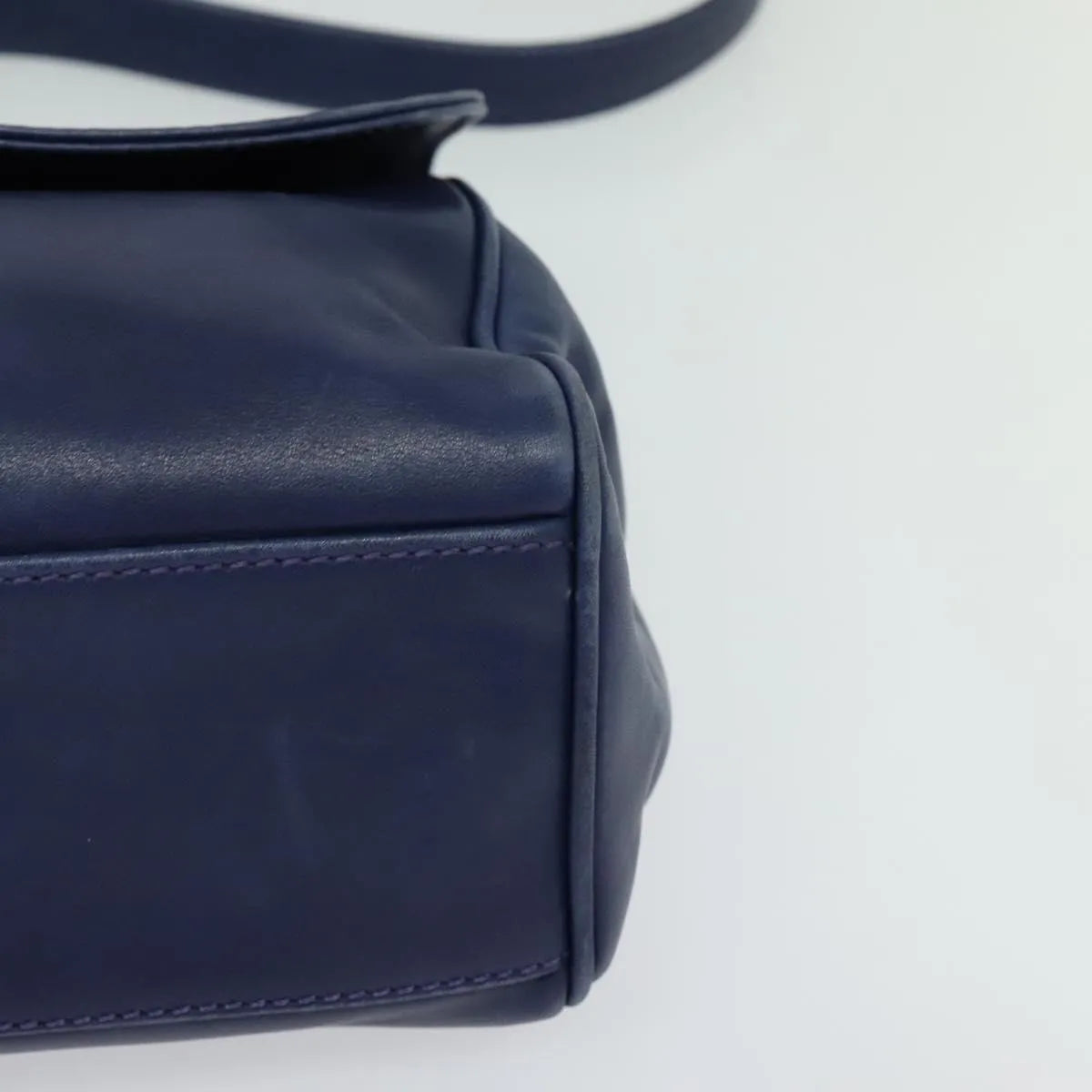 Celine Circle Logo Leather, Navy, Leather, Shoulder Bag