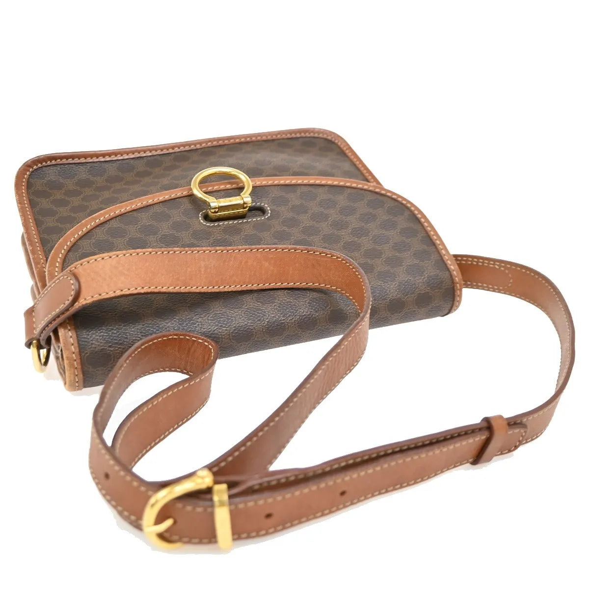 Celine Vintage Macadam Canvas and Leather, Brown, Canvas, Shoulder Bag