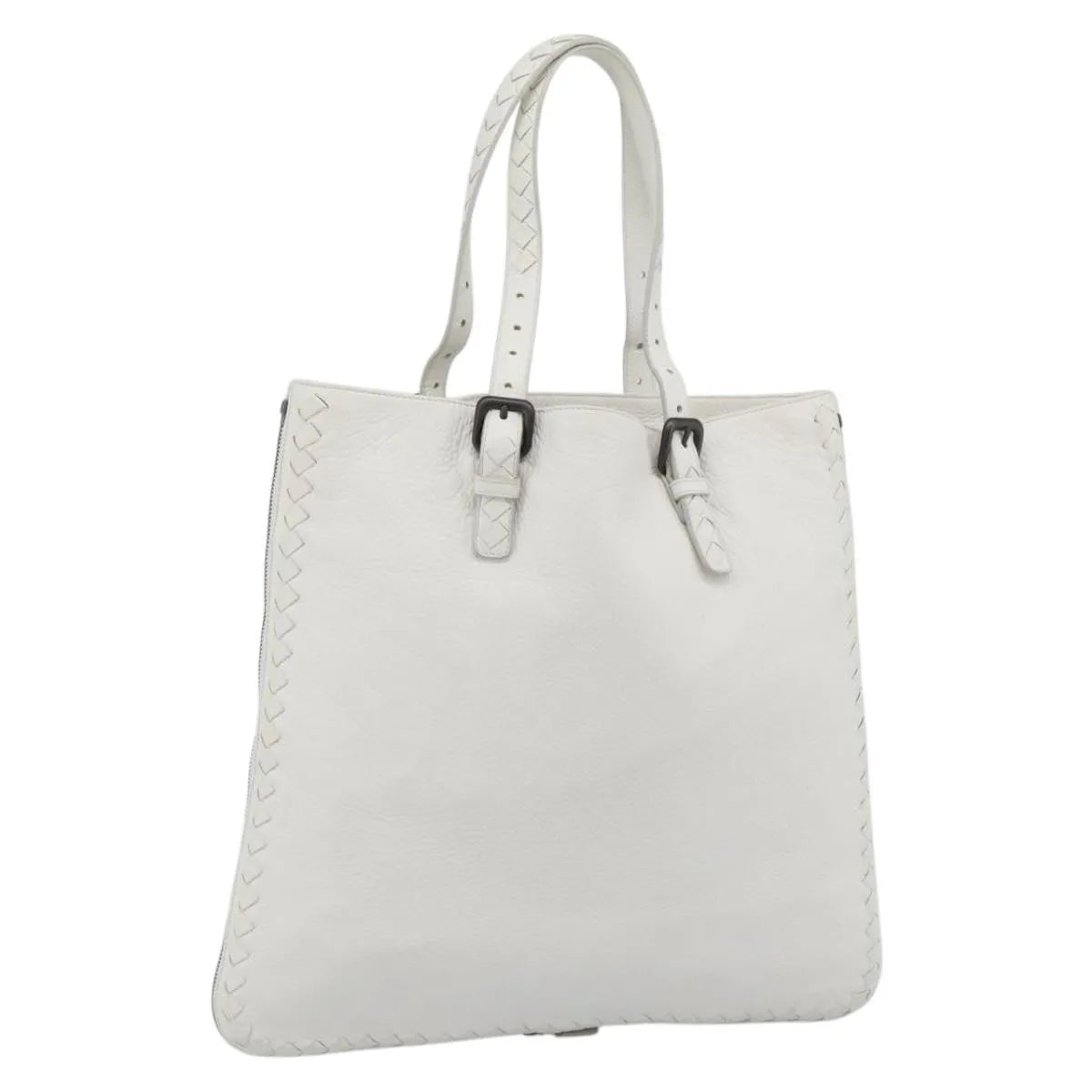 Bottega Veneta Belted Tote Intrecciato Nappa, White, Leather, Tote Bag