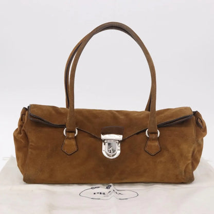 Prada Pushlock Tote Suede, Brown, Suede, Handbag