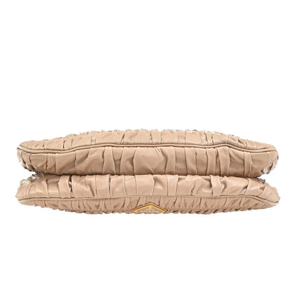 Prada Turnlock Nappa Gaufre, Beige, Leather, Shoulder Bag