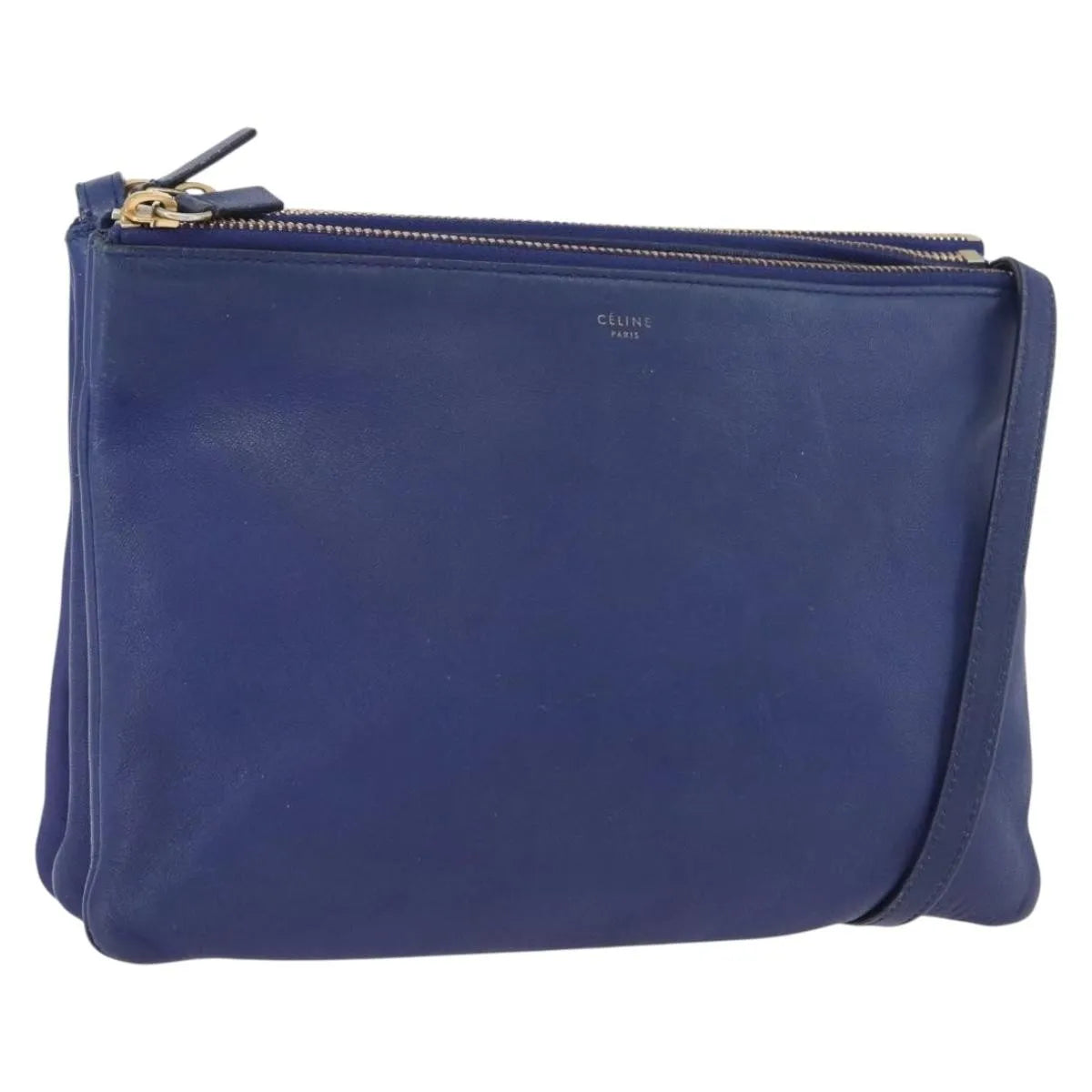 Celine Trio Leather, Blue, Leather, Shoulder Bag
