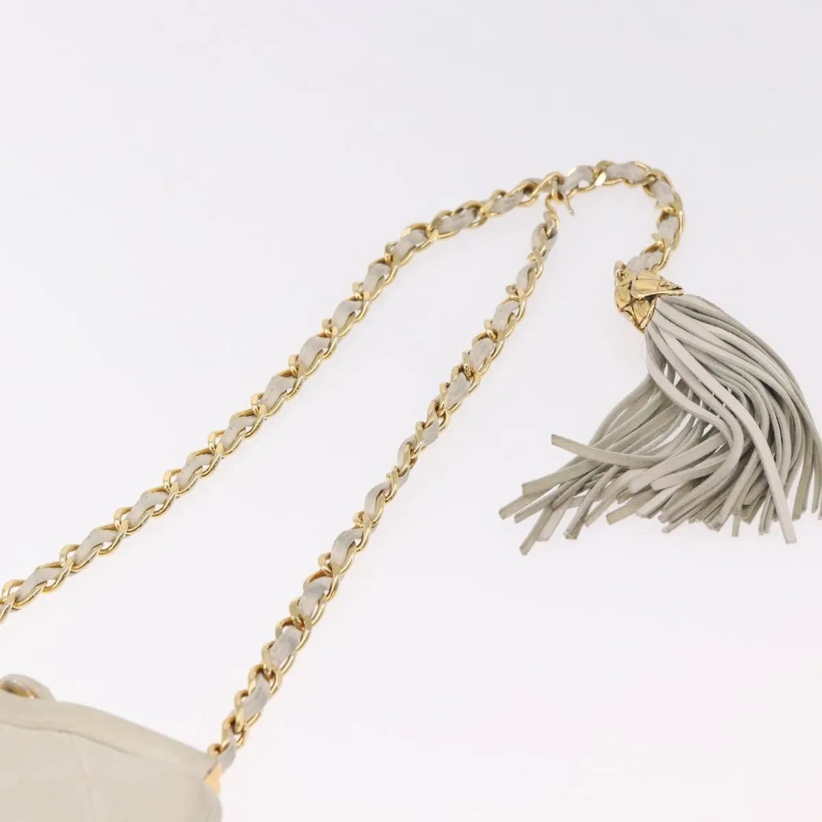 Chanel Vintage Diamond CC Tassel Quilted Lambskin, White, Leather, Shoulder Bag