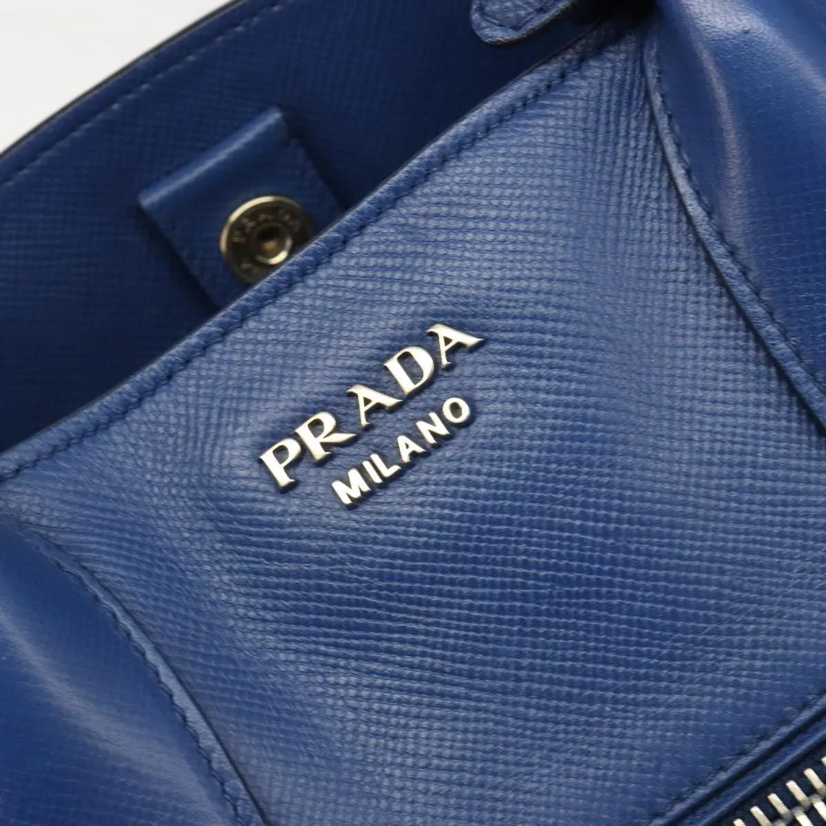 Prada Cuir Promenade Front Zip Tote Leather, Blue, Leather, Handbag
