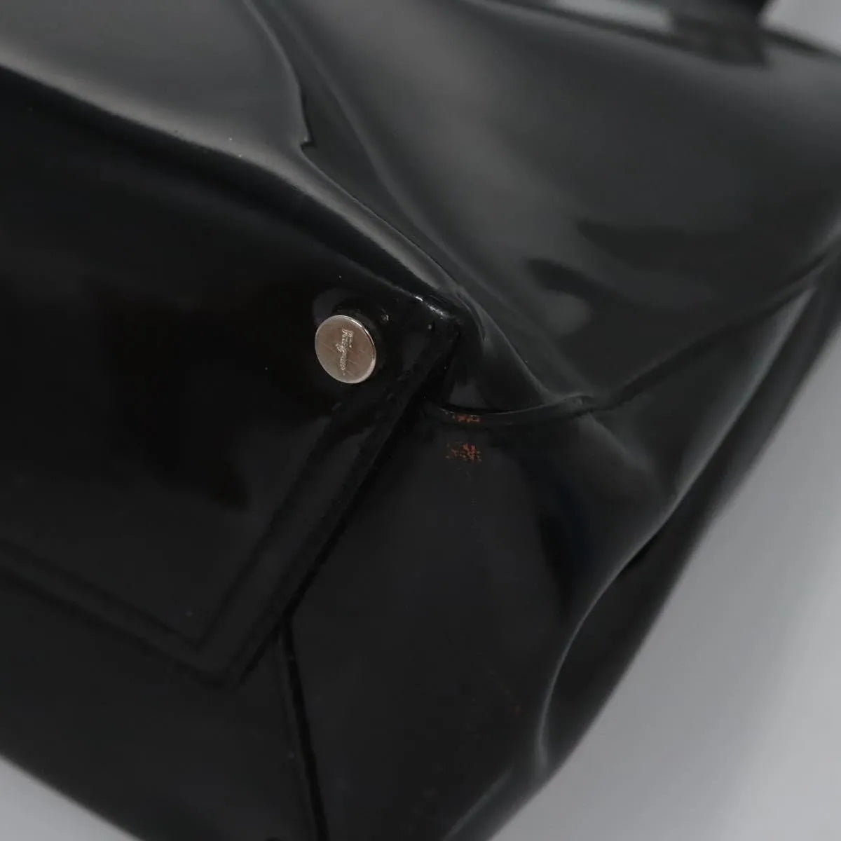 Salvatore Ferragamo Vala Leather, Black, Patent Leather, Handbag