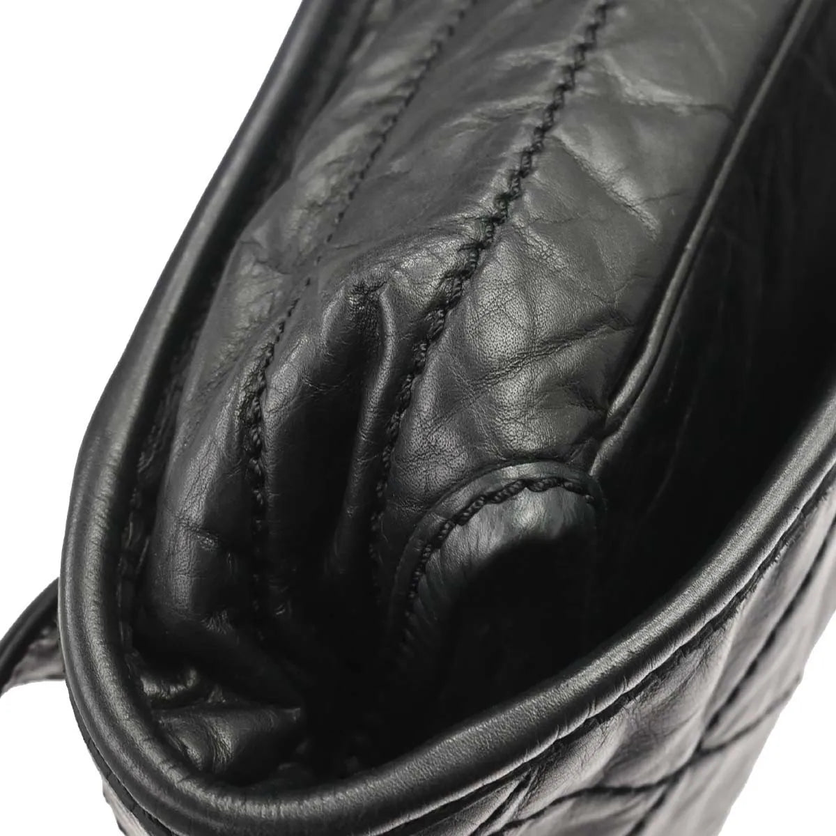 Chanel Vintage Logo Messenger Quilted Aged Calfskin, Black, Leather, Shoulder Bag