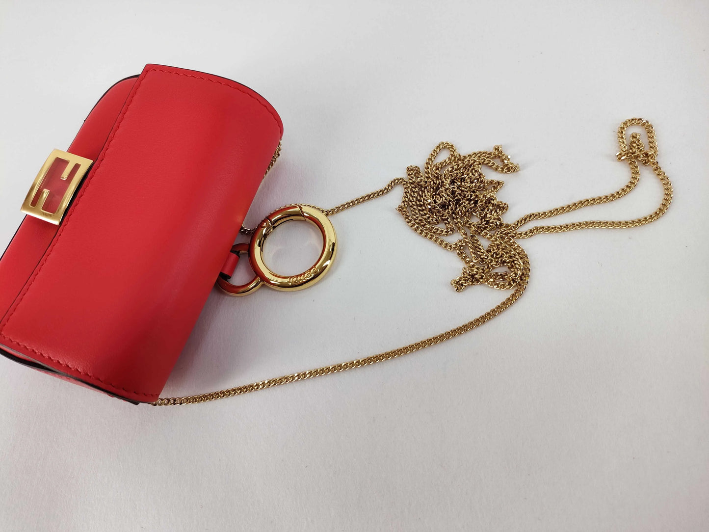 Fendi Baguette Bag Charm Leather, Red, Leather, Clutch