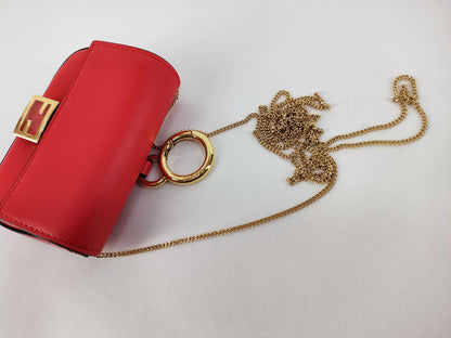 Fendi Baguette Bag Charm Leather, Red, Leather, Clutch