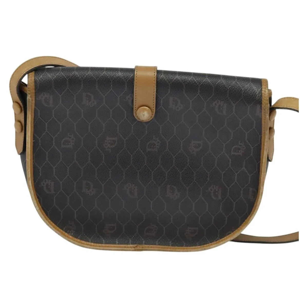 Christian Dior Vintage Honeycomb Flap Canvas and Leather, Black, Canvas, Shoulder Bag