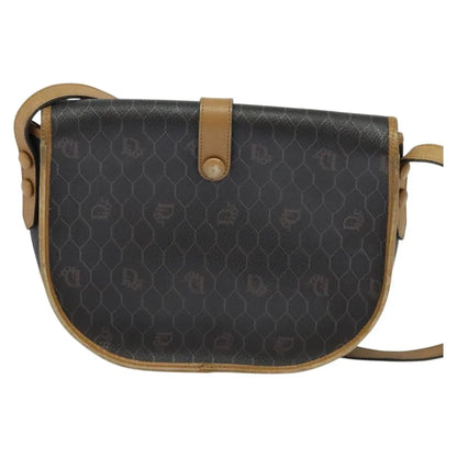 Christian Dior Vintage Honeycomb Flap Canvas and Leather, Black, Canvas, Shoulder Bag