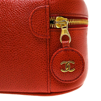 Chanel Vintage Timeless Cosmetic Case Caviar, Red, Leather, Handbag
