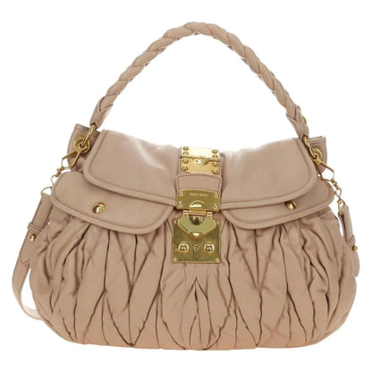 Miu Miu Madras Convertible Lock Tote Leather, Pink_gold, Leather, Handbag