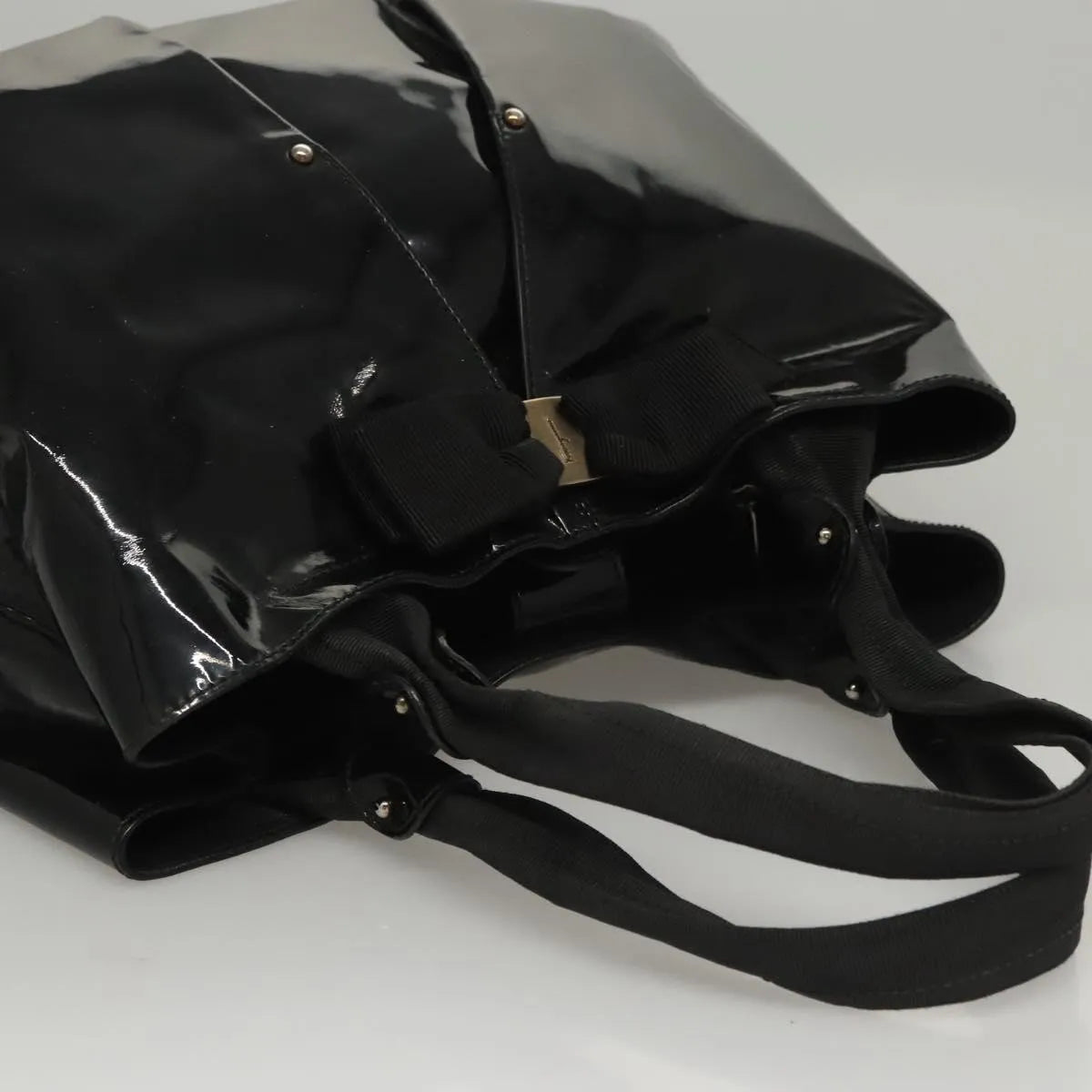 Salvatore Ferragamo Vala Patent leather, Black, Patent Leather, Handbag
