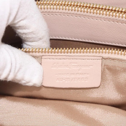 Salvatore Ferragamo Gancini Chain Leather, Beige, Leather, Shoulder Bag