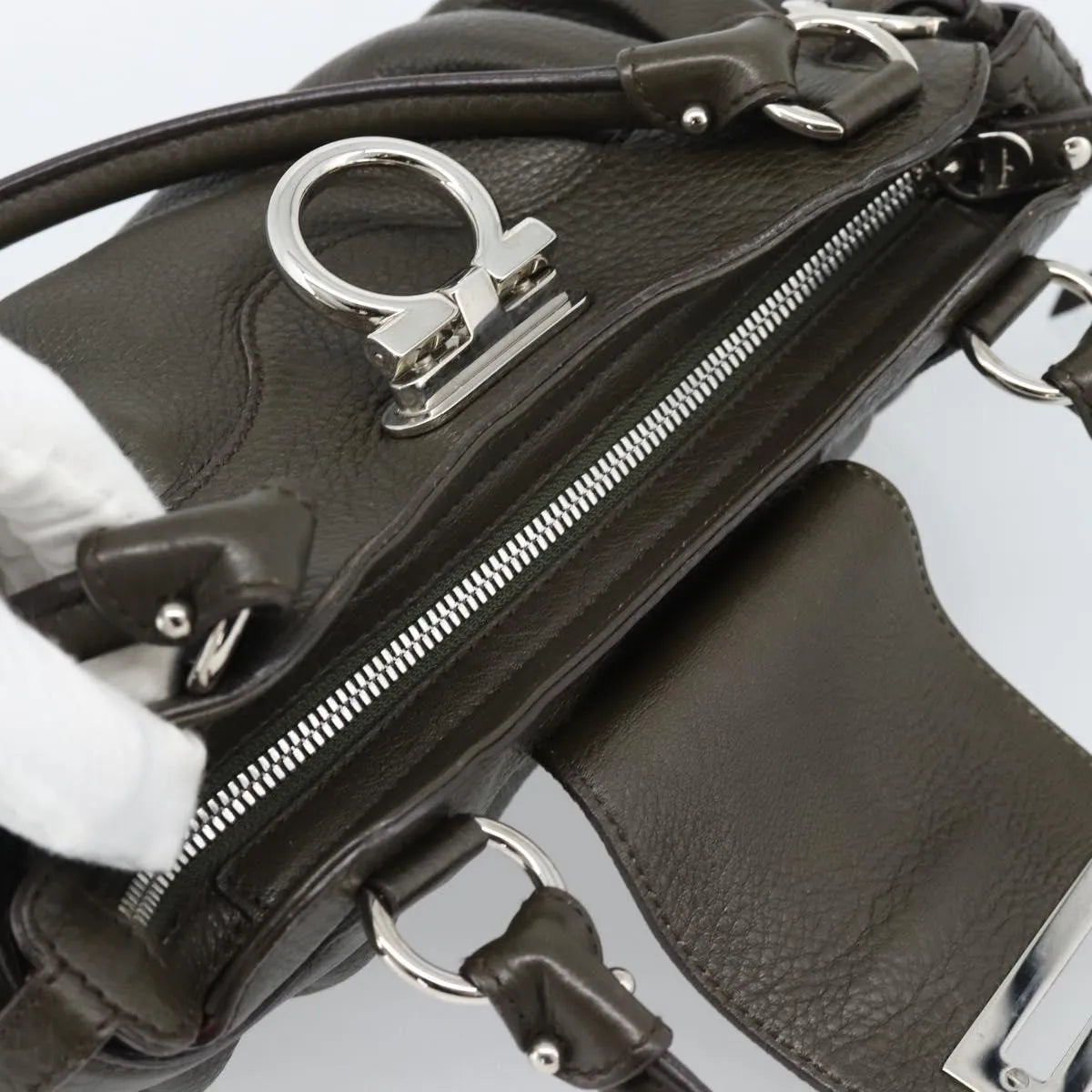 Salvatore Ferragamo Marisa Leather, Khaki, Leather, Handbag