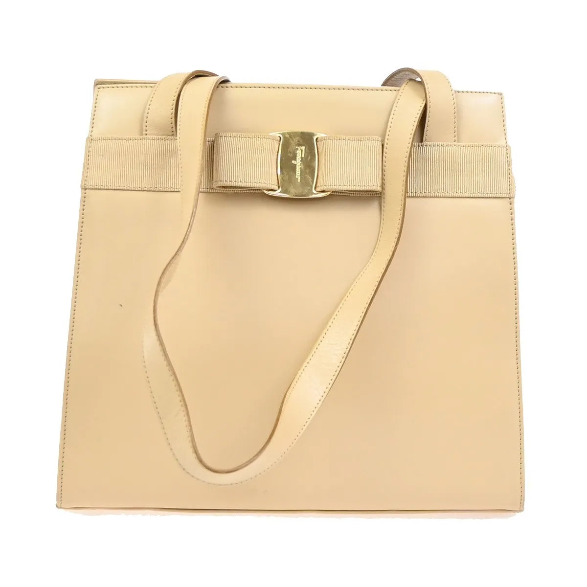 Salvatore Ferragamo Vala Leather, Beige, Leather, Shoulder Bag