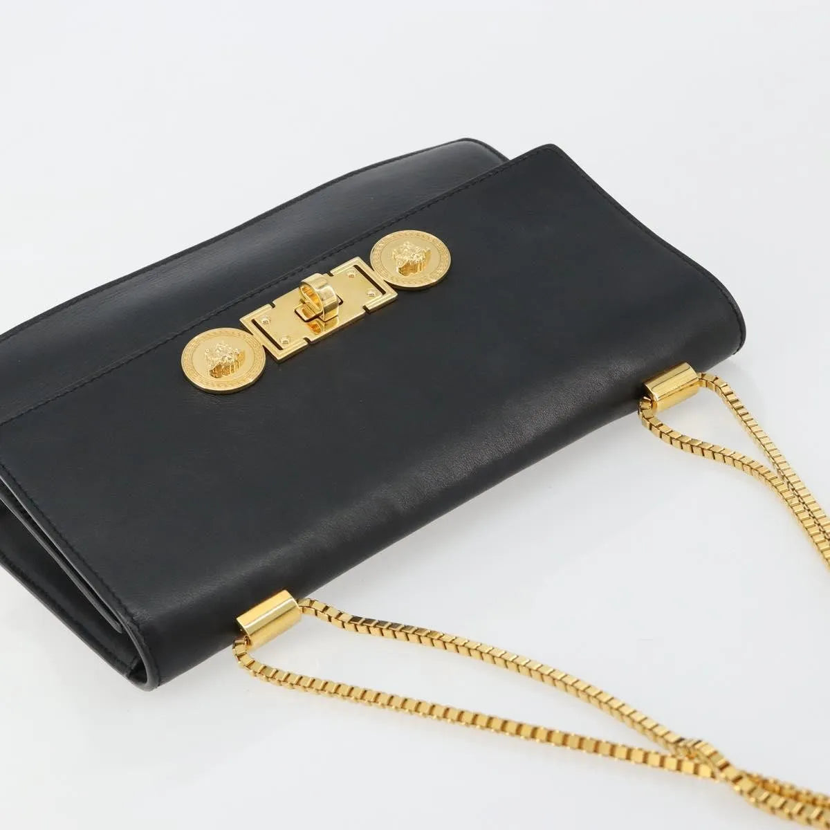 Versace Medusa Flap Chain Leather, Black, Leather, Shoulder Bag