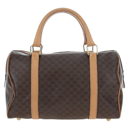 Celine Vintage Macadam Boston Canvas and Leather, Brown, PVC, Handbag