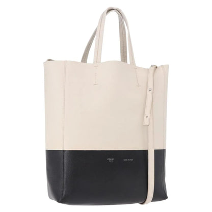 Celine Vertical Bi-Cabas Tote Leather, White, Leather, Tote Bag