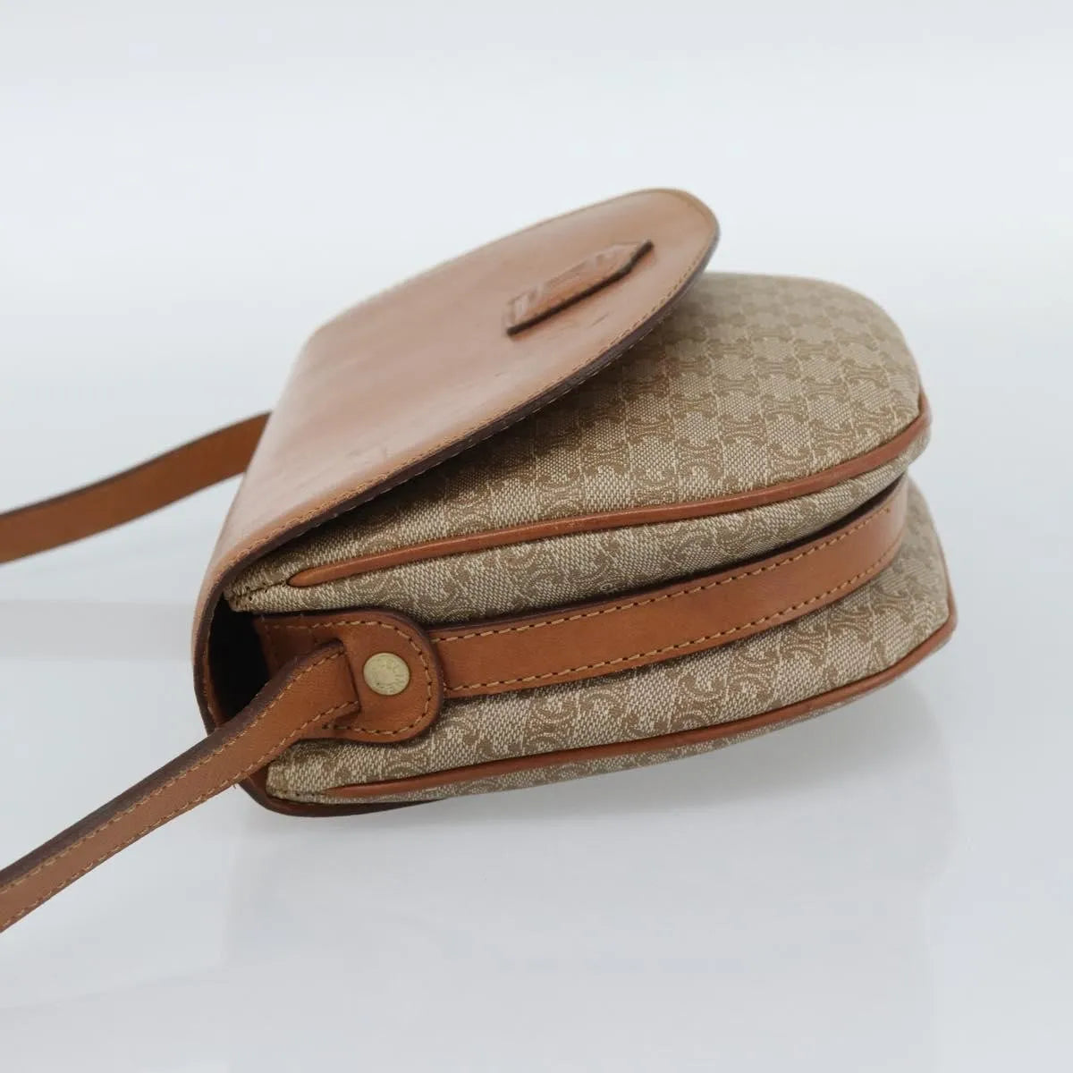 Celine Vintage Macadam Canvas and Leather, Beige, Canvas, Shoulder Bag