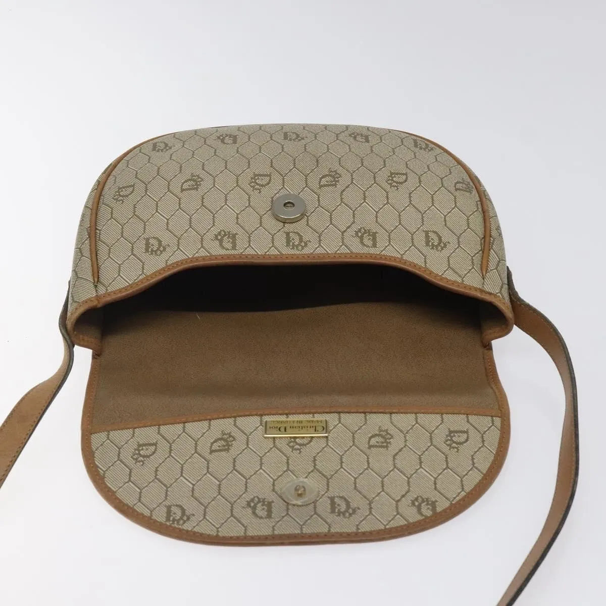 Christian Dior Vintage Honeycomb Canvas, Beige, Canvas, Shoulder Bag
