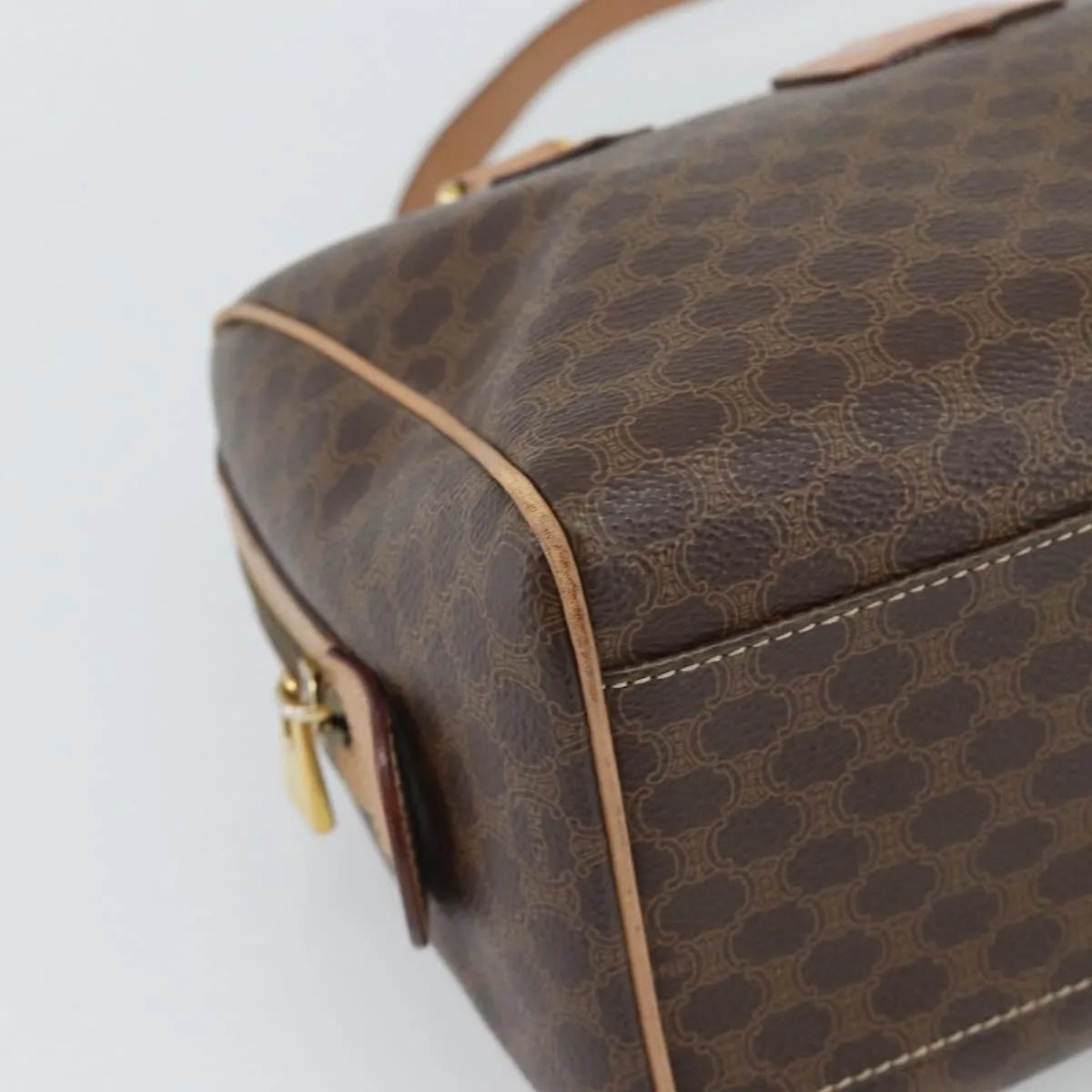 Celine Vintage Macadam Boston Canvas and Leather, Brown, PVC, Handbag