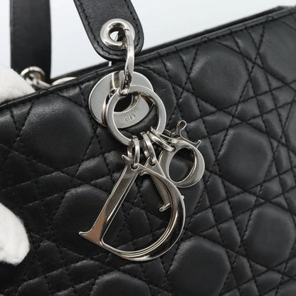 Christian Dior Vintage Lady Dior Tote Cannage Quilt Lambskin, Black, Leather, Tote Bag