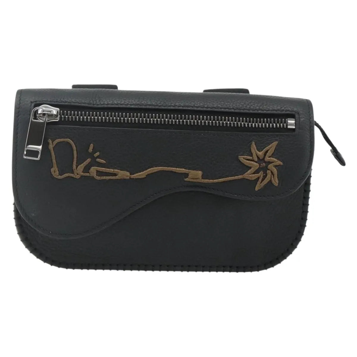 Christian Dior Saddle Pouch Belt Leather, Black, Leather, Clutch