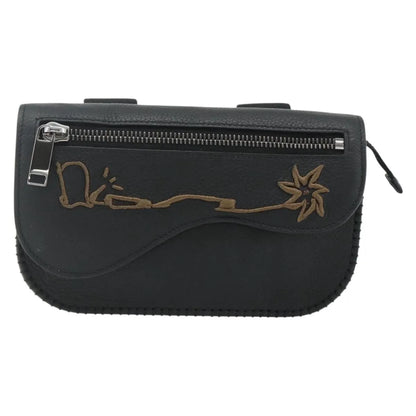Christian Dior Saddle Pouch Belt Leather, Black, Leather, Clutch