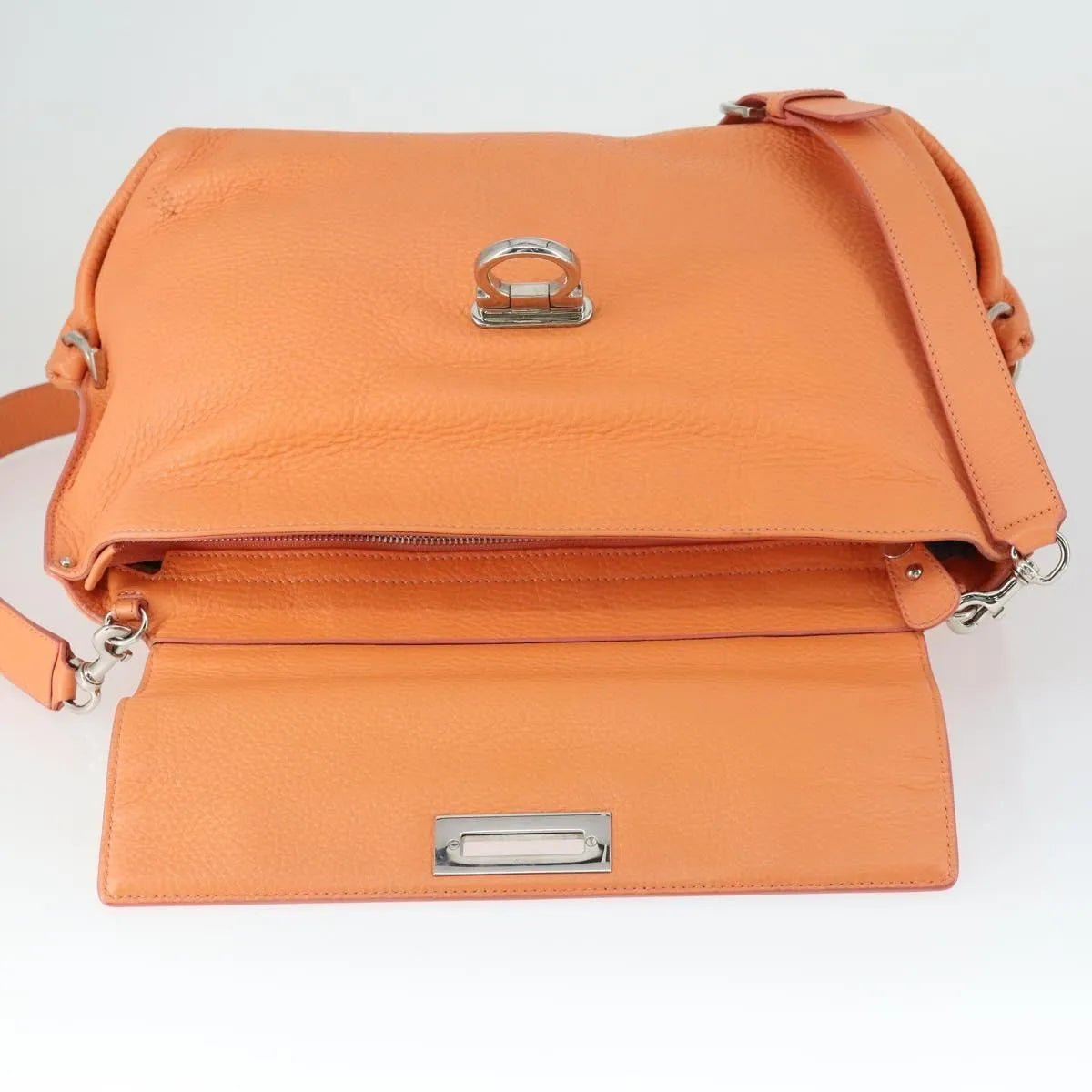 Salvatore Ferragamo Sofia Satchel Grainy Leather, Orange, Leather, Handbag