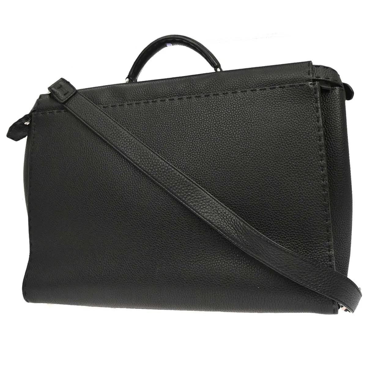 Fendi Selleria Peekaboo Fit Leather, Black, Leather, Handbag