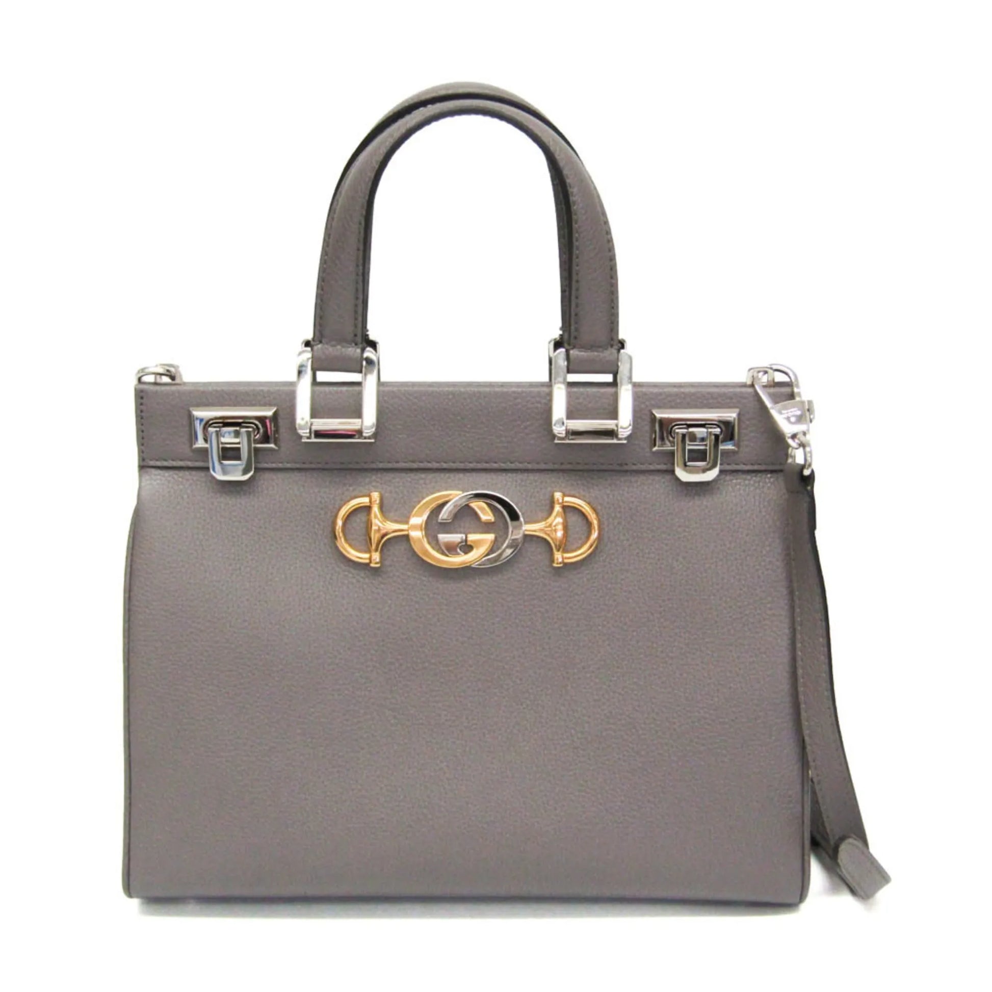Gucci Zumi Top Handle Leather, Gray, Leather, Handbag
