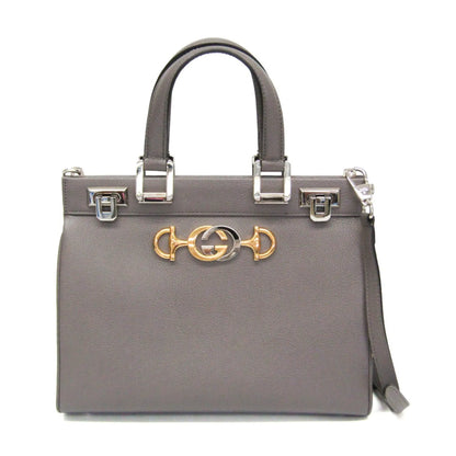 Gucci Zumi Top Handle Leather, Gray, Leather, Handbag