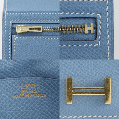 Hermes Bearn Epsom, Blue, Leather, Wallet