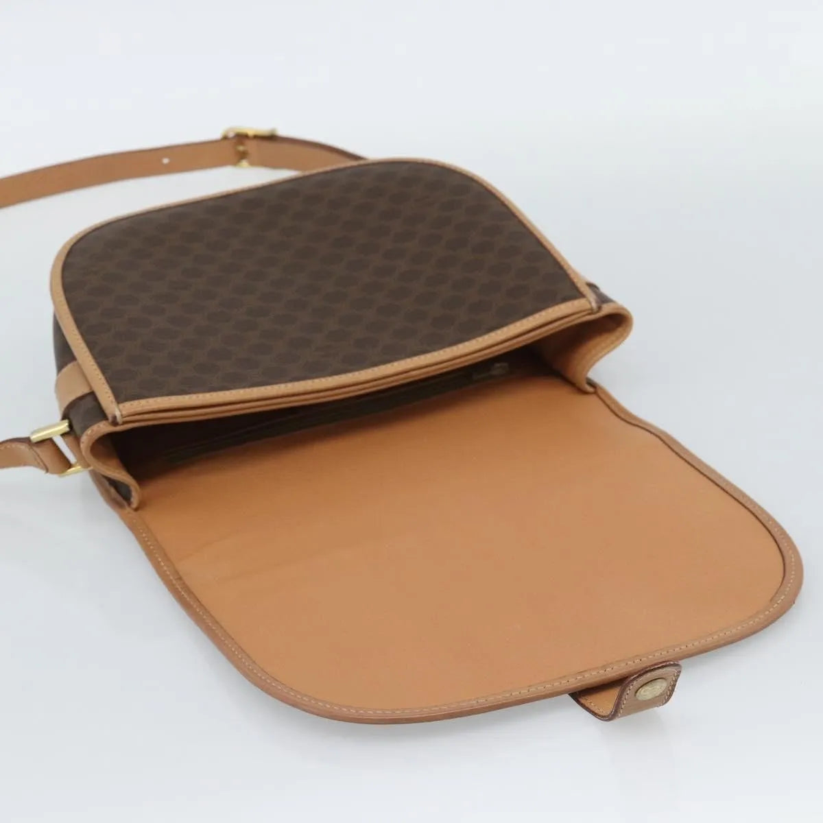 Celine Vintage Macadam Canvas and Leather, Brown, Canvas, Shoulder Bag