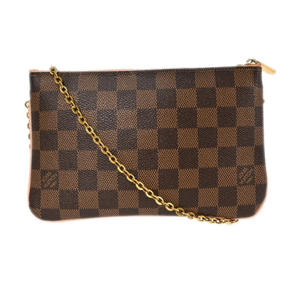 Louis Vuitton Double Zip Pochette Damier Ebene, Brown, Canvas, Clutch