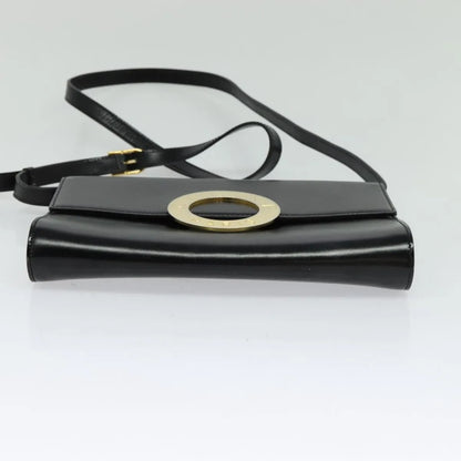 Celine Vintage Circle Logo Leather, Black, Leather, Shoulder Bag