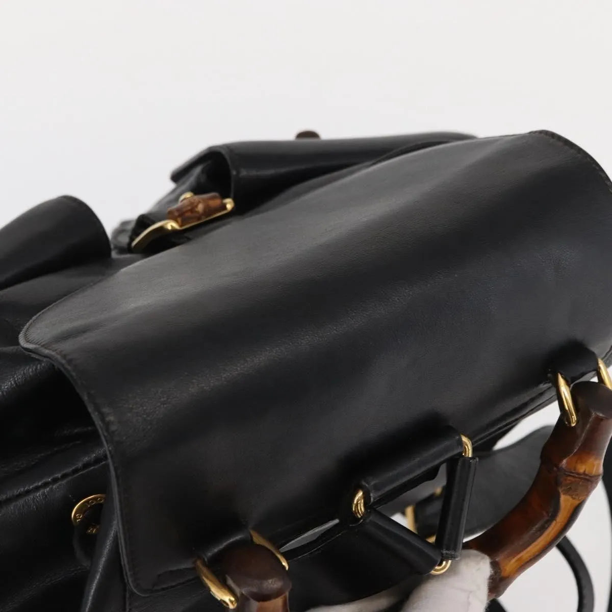 Gucci Vintage Bamboo Leather, Black, Leather, Backpack