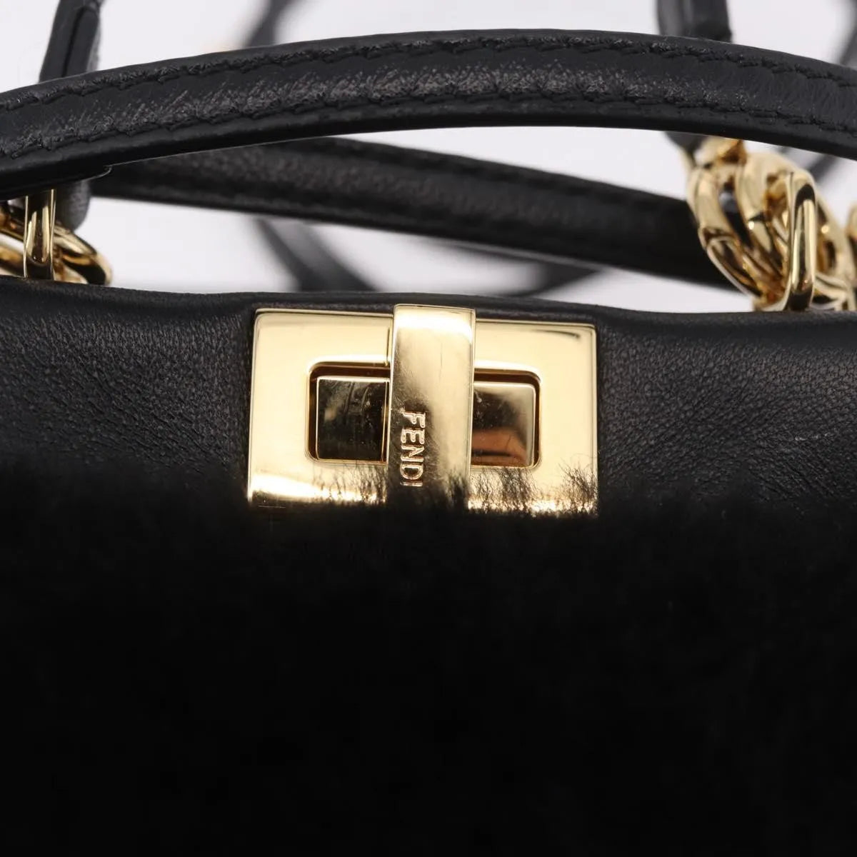 Fendi Peekaboo Fur, Black, Fur, Handbag