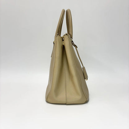 Prada Galleria Double Zip Travel Tote Saffiano Leather, Beige, Leather, Handbag