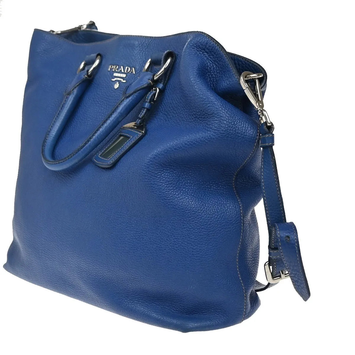 Prada Vintage Tote Leather, Blue, Leather, Tote Bag