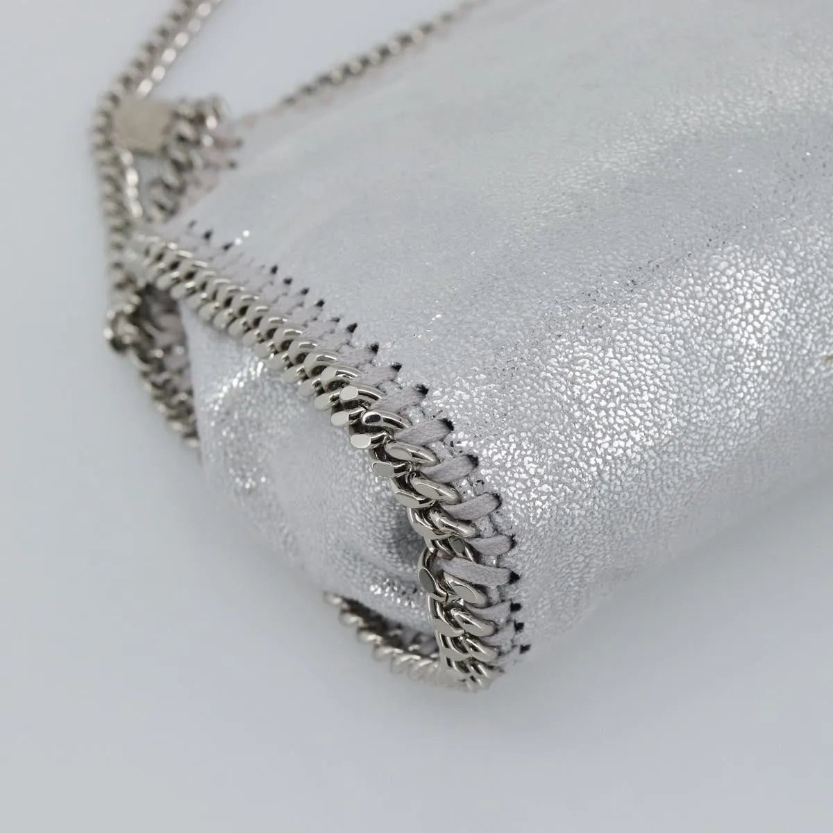 Stella McCartney Falabella Fold Over Faux Leather, Silver, Polyester, Shoulder Bag