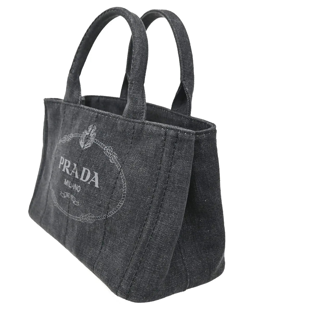 Prada Canapa Convertible Tote Denim, Black, Denim, Tote Bag