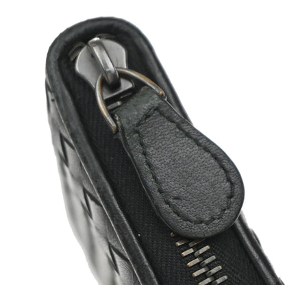 Bottega Veneta Intrecciato Long Zip Leather, Black, Leather, Wallet