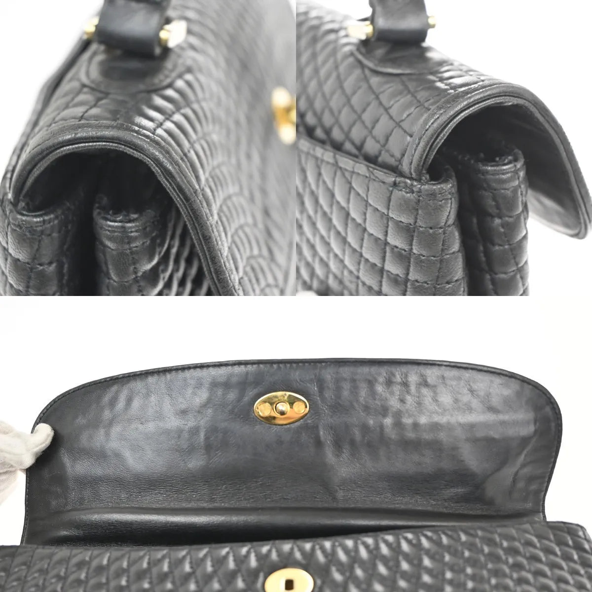 Bally Vintage Quilted Leather, Black, Leather, Handbag